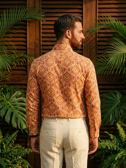 Orange Ethic Pattern Printed Designer Full Sleeve Shirt