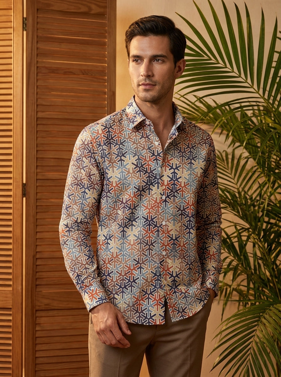 Multi color Snow Flake Printed Designer Full Sleeve Shirt