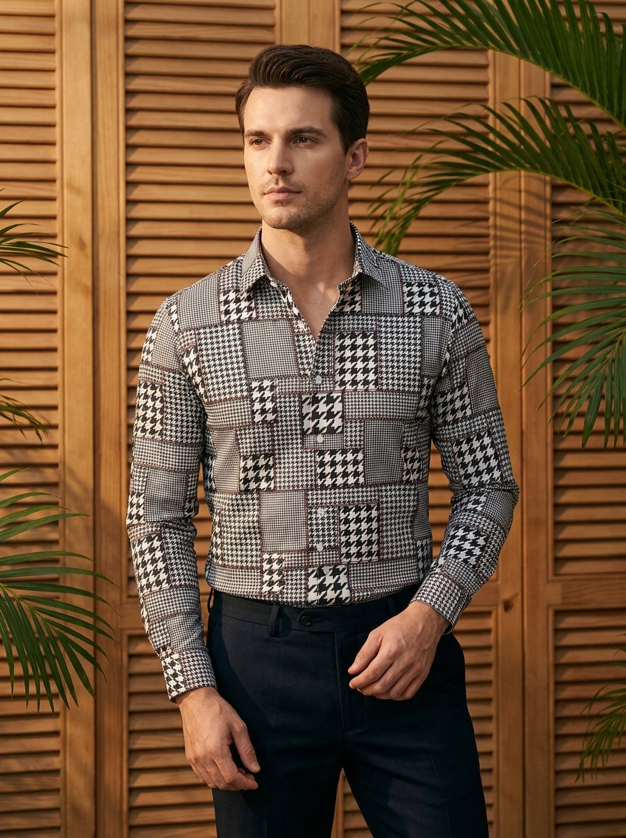 Black Checks Printed Designer Full Sleeve Shirt
