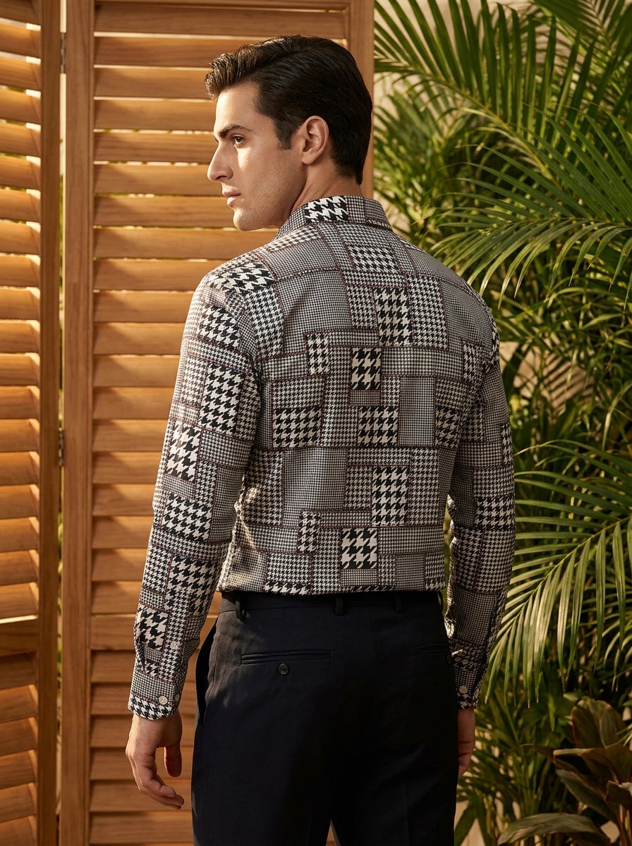 Black Checks Printed Designer Full Sleeve Shirt