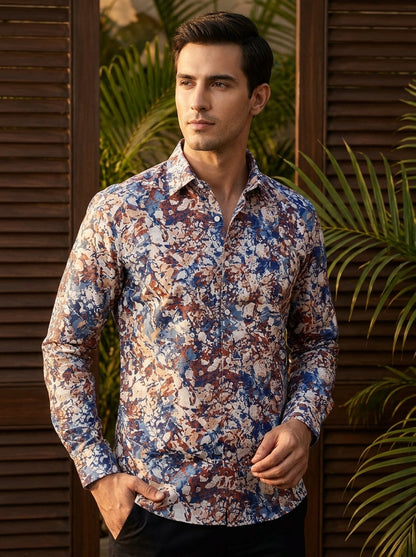 Blue And Brown Printed Designer Full Sleeve Shirt