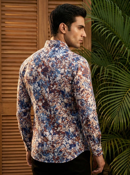 Blue And Brown Printed Designer Full Sleeve Shirt