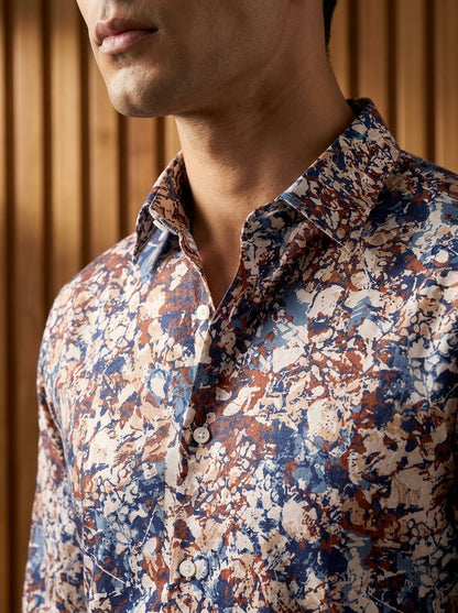 Blue And Brown Printed Designer Full Sleeve Shirt