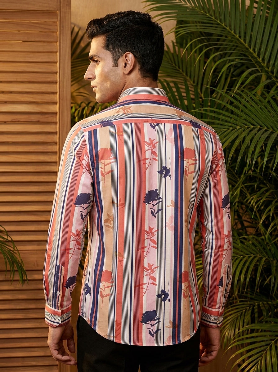 Pink And Blue Striped Printed Designer Full Sleeve Shirt
