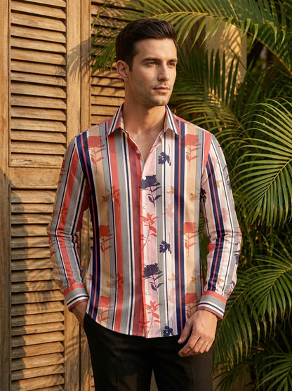 Pink And Blue Striped Printed Designer Full Sleeve Shirt