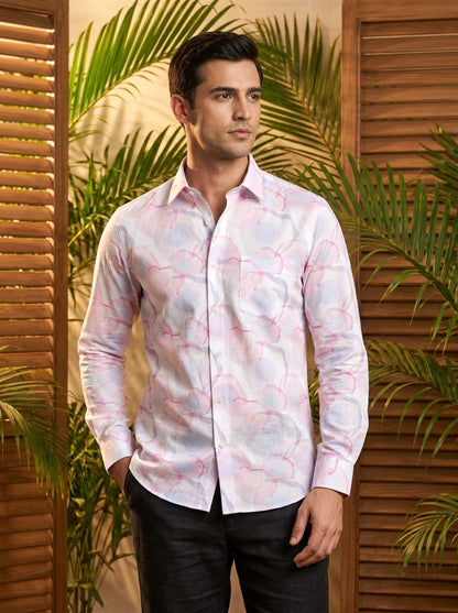 Light Pink And Blue Round Pattern Printed Full Sleeve Shirt