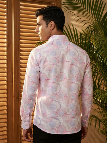 Light Pink And Blue Round Pattern Printed Full Sleeve Shirt