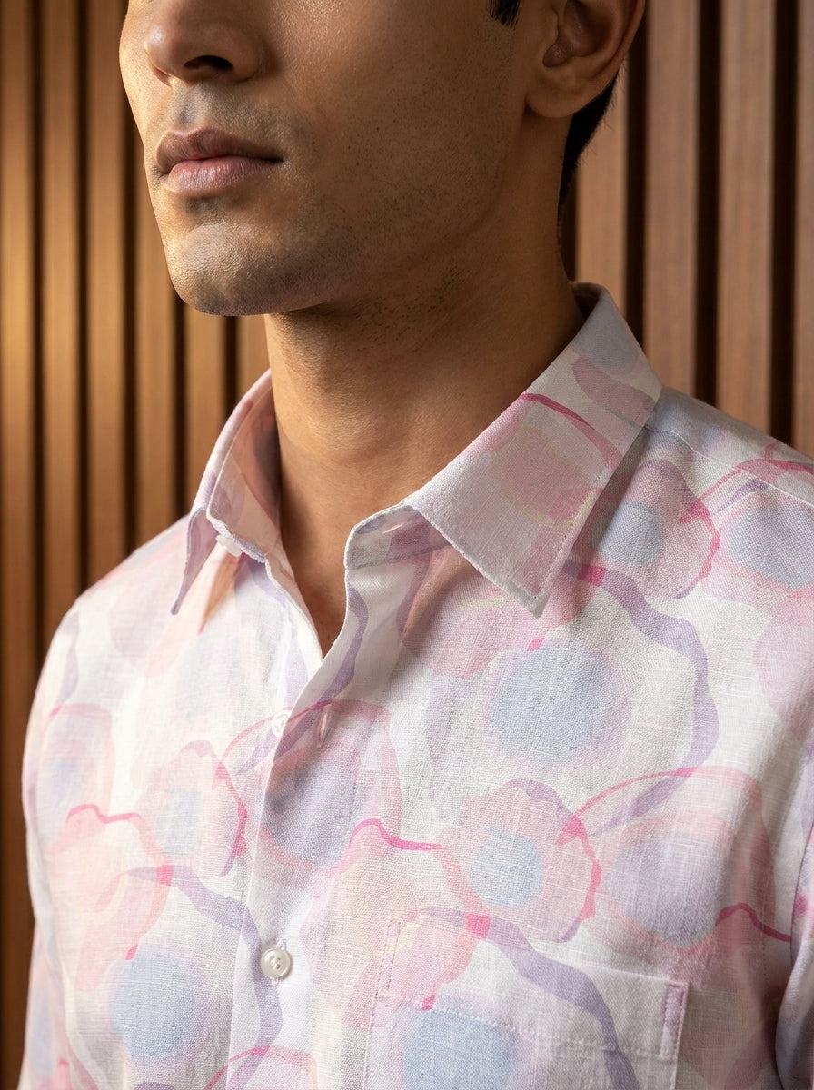 Light Pink And Blue Round Pattern Printed Full Sleeve Shirt