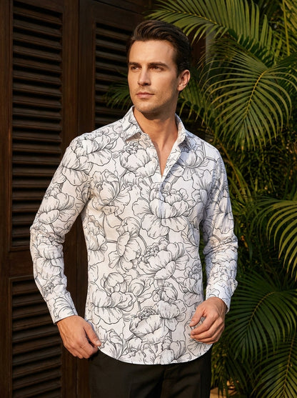 White And Black Flower Printed Full Sleeve Shirt