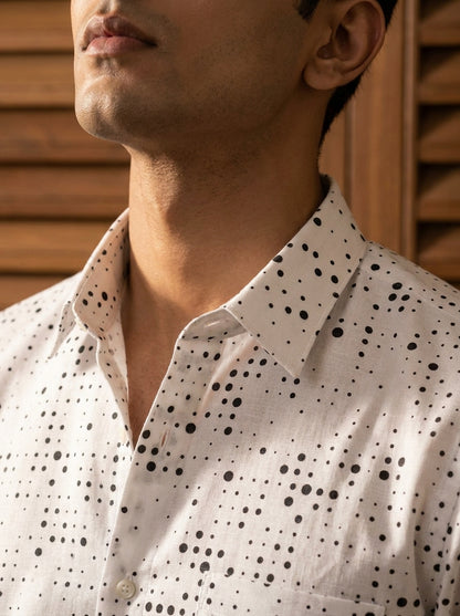 White And Black Abstract Dot Printed Full Sleeve Shirt