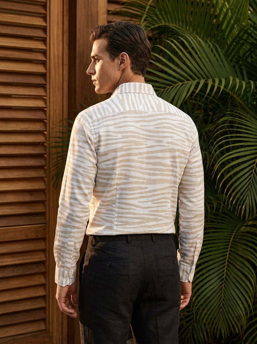 White And Cream Zebra Pattern Printed Full Sleeve Shirt