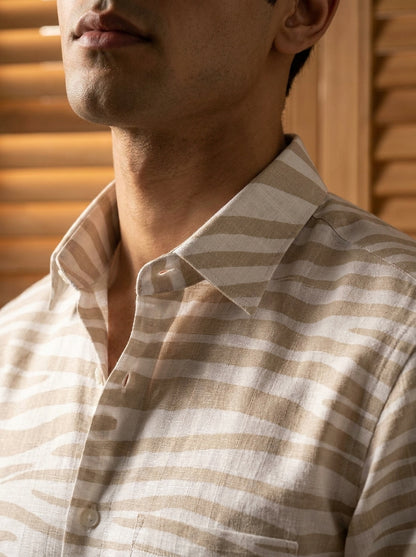 White And Cream Zebra Pattern Printed Full Sleeve Shirt
