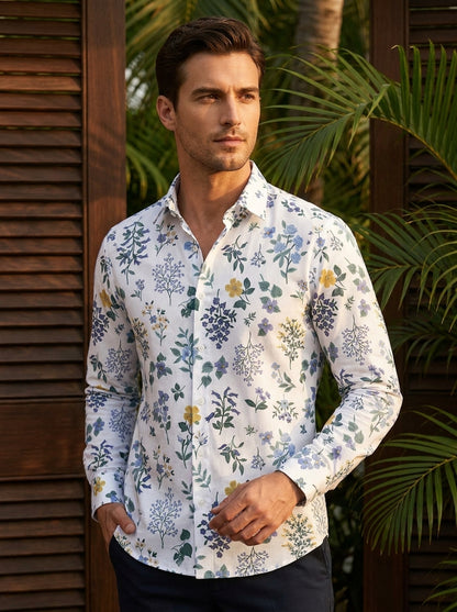 White Multicolor Flower Printed Full Sleeve Shirt