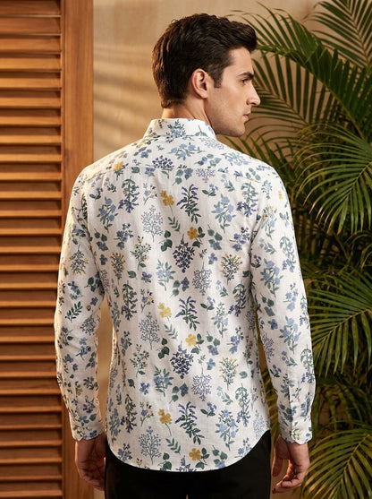 White Multicolor Flower Printed Full Sleeve Shirt