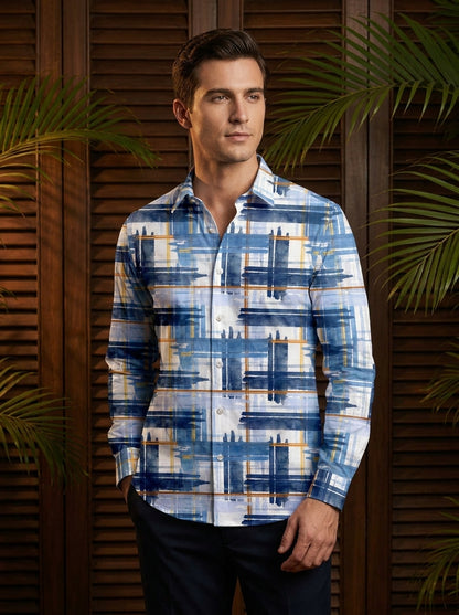 Navy Blue Checks Printed Full Sleeve Shirt