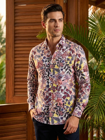 Marron Flower Printed Full Sleeve Shirt