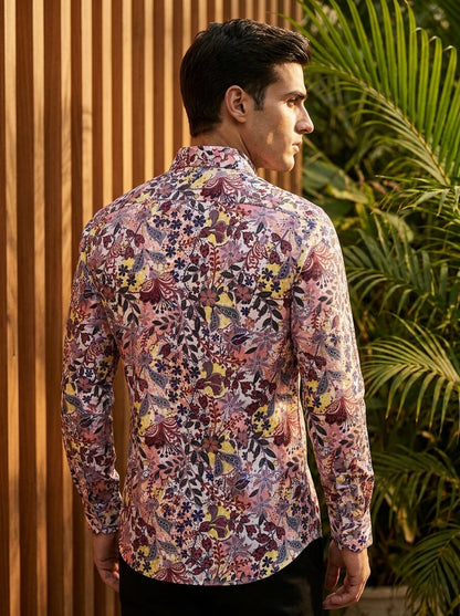 Marron Flower Printed Full Sleeve Shirt