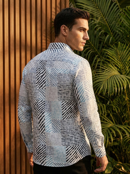 Off White Multi Color Block Printed Full Sleeve Shirt