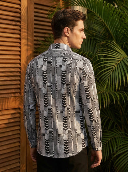 Black Abstract Pattern Printed Full Sleeve Shirt