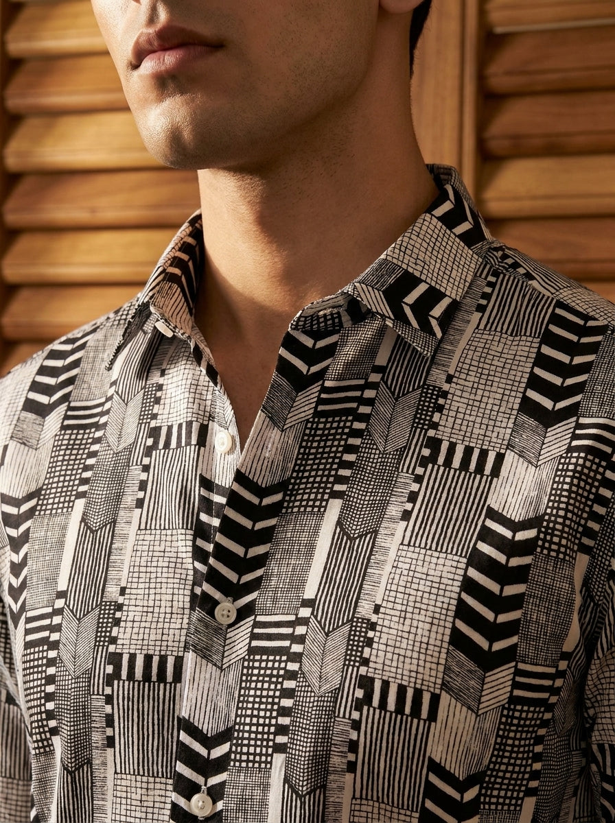 Black Abstract Pattern Printed Full Sleeve Shirt