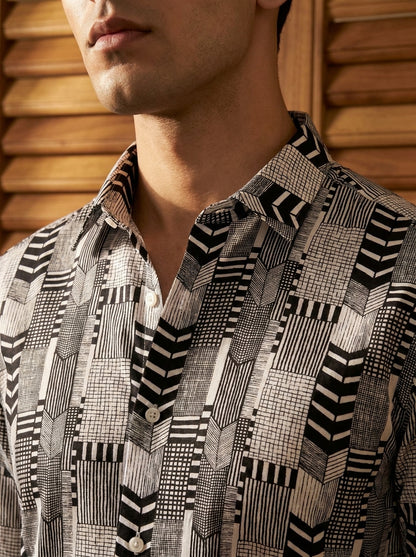 Black Abstract Pattern Printed Full Sleeve Shirt