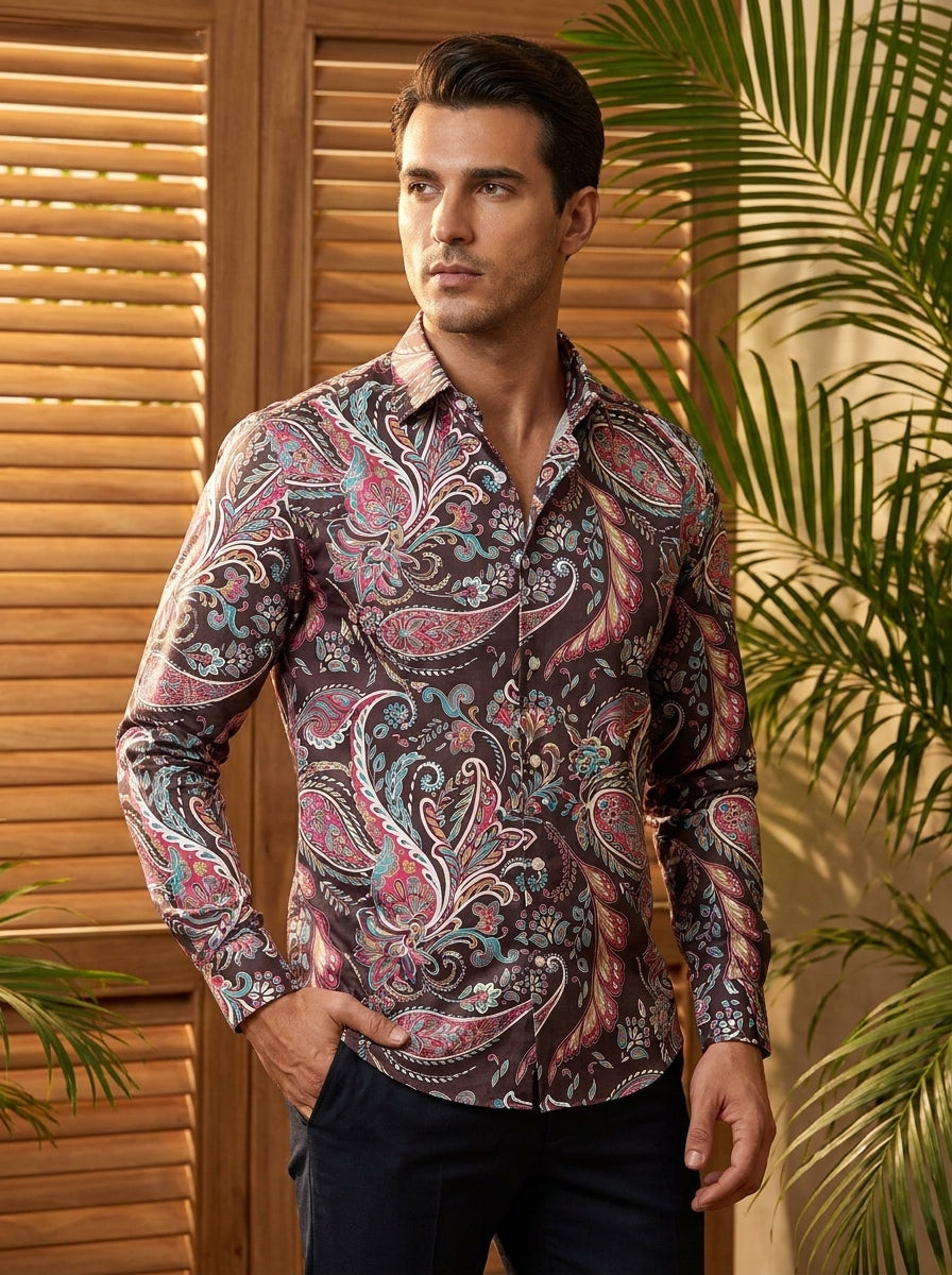 Brown Paisley Printed Full Sleeve Shirt