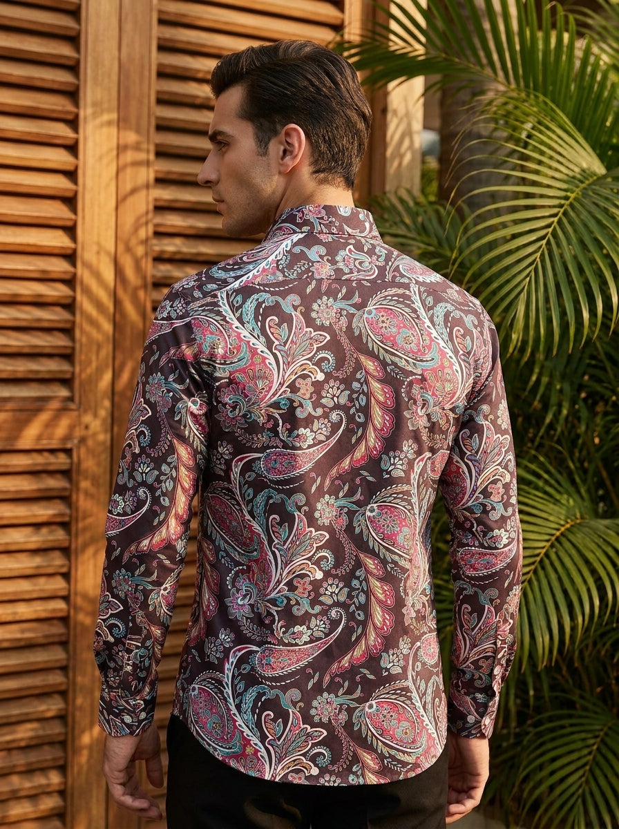 Brown Paisley Printed Full Sleeve Shirt