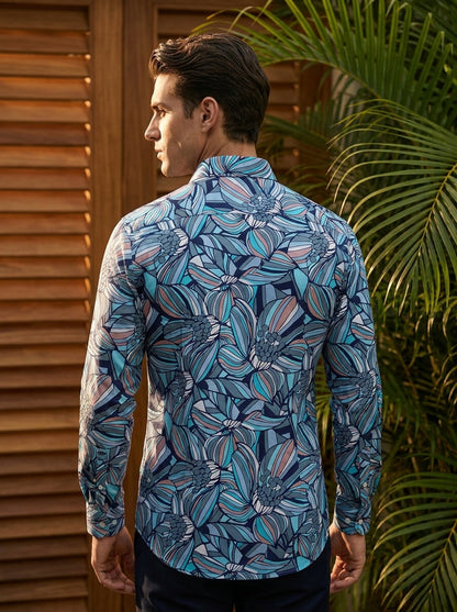 Blue Flower Printed Full Sleeve Shirt