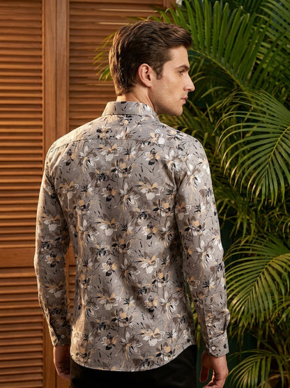 Light Grey Flower Printed Full Sleeve Shirt