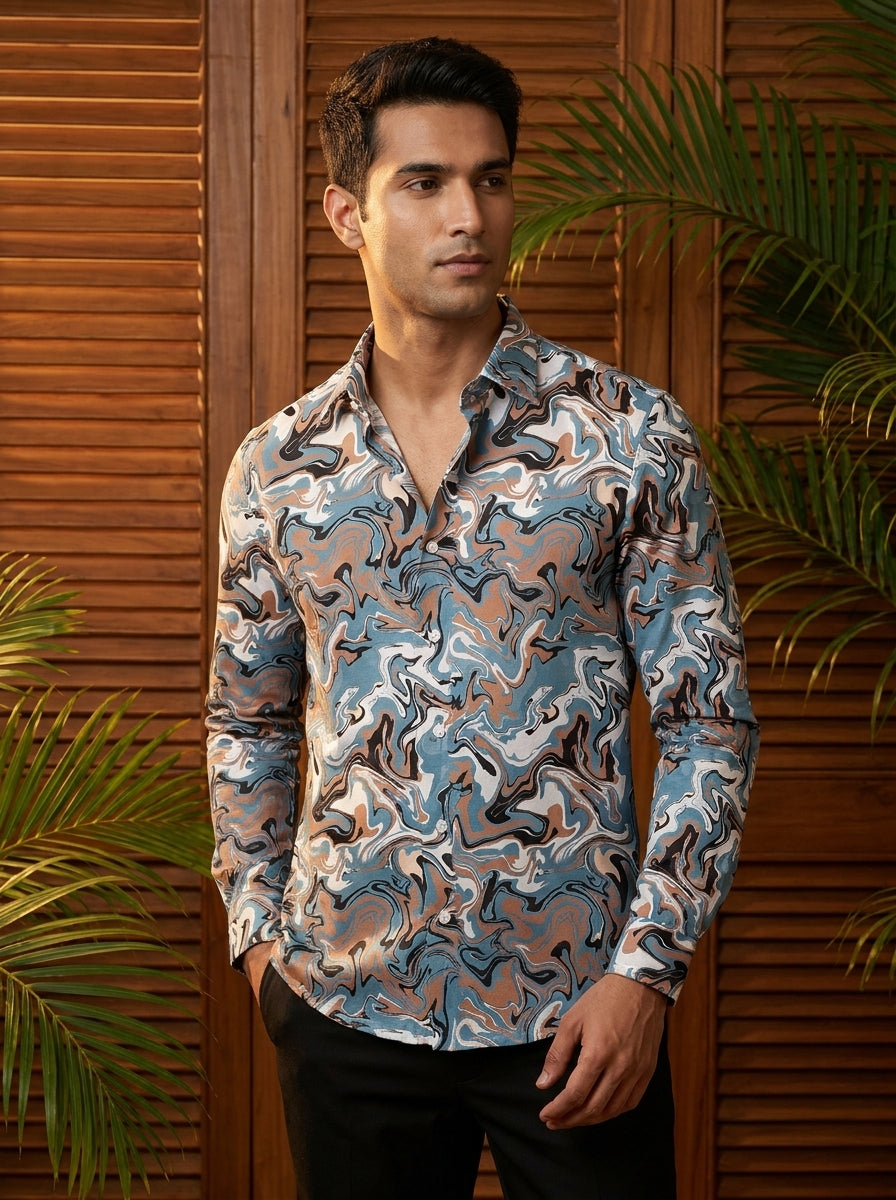 Multi Color Marble Printed Full Sleeve Shirt