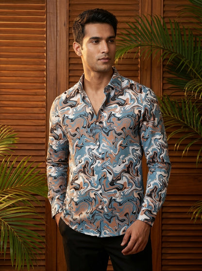 Multi Color Marble Printed Full Sleeve Shirt