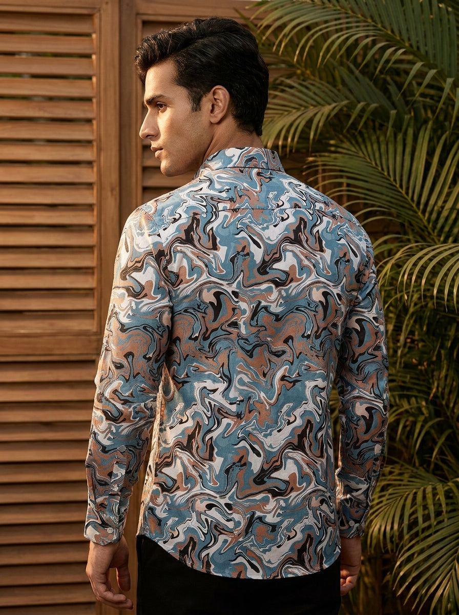 Multi Color Marble Printed Full Sleeve Shirt