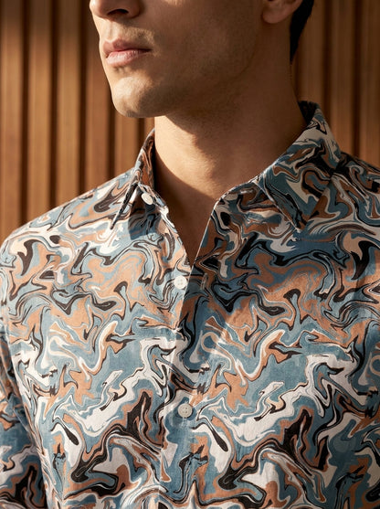 Multi Color Marble Printed Full Sleeve Shirt