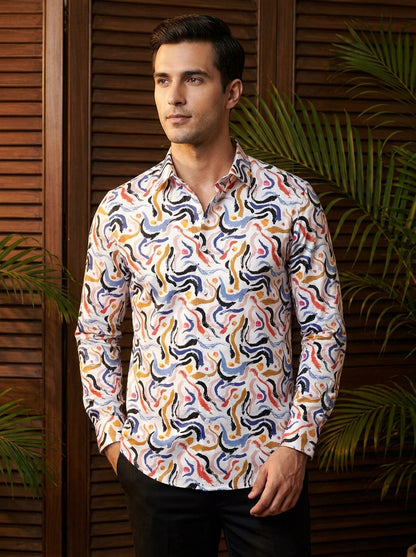 White Wave Printed Full Sleeve Shirt