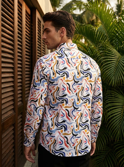 White Wave Printed Full Sleeve Shirt