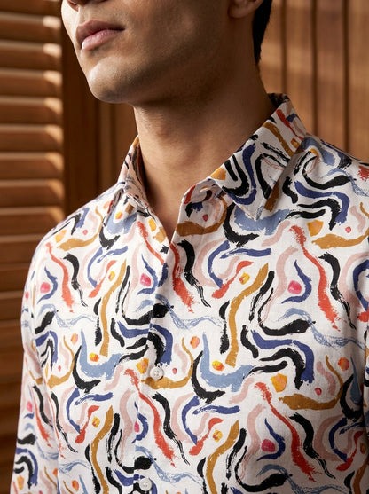 White Wave Printed Full Sleeve Shirt