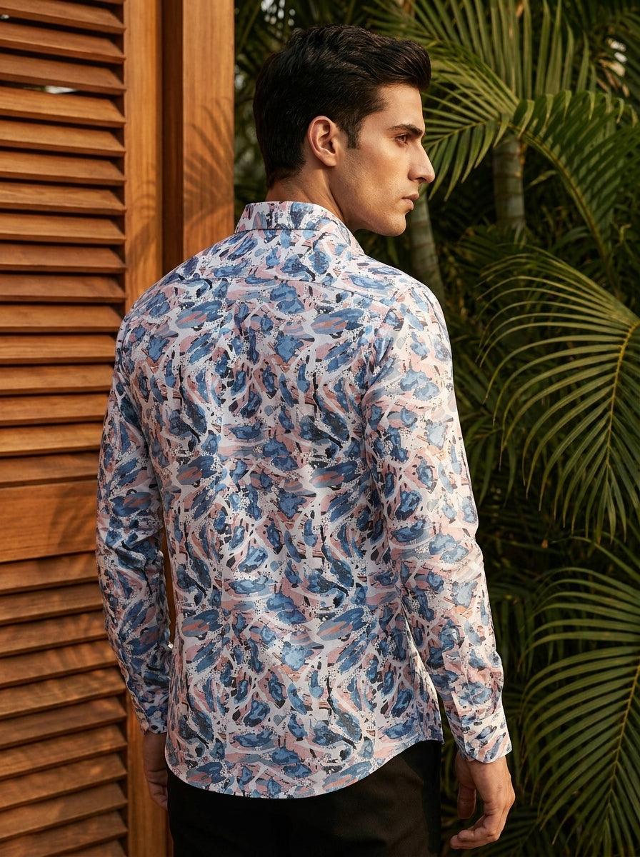 White And Pink Printed Full Sleeve Shirt