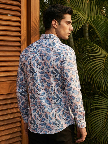 White And Pink Printed Full Sleeve Shirt