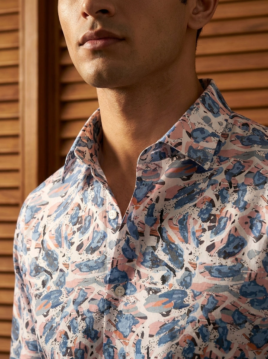 White And Pink Printed Full Sleeve Shirt