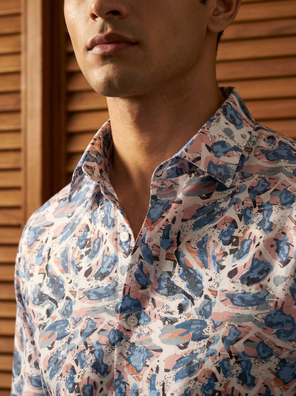 White And Pink Printed Full Sleeve Shirt