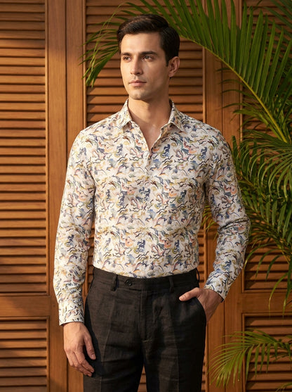 Cream Camo Printed Full Sleeve Shirt