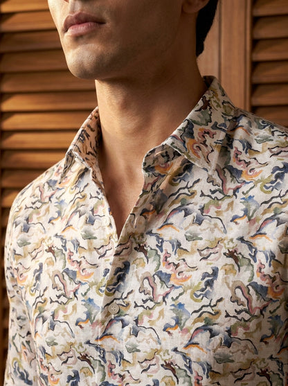 Cream Camo Printed Full Sleeve Shirt