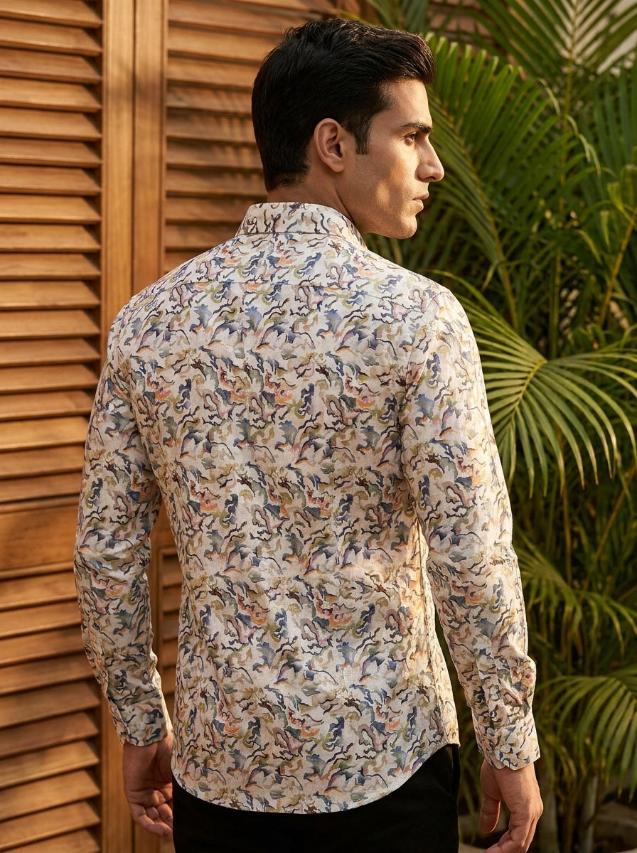 Cream Camo Printed Full Sleeve Shirt