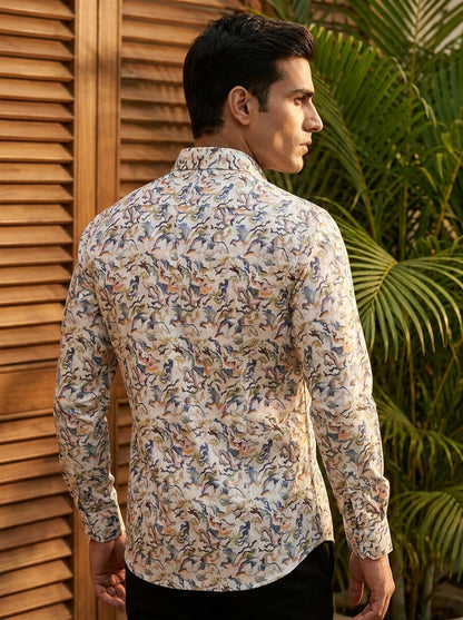 Cream Camo Printed Full Sleeve Shirt