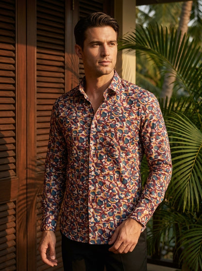 Marron And Grey Printed Full Sleeve Shirt