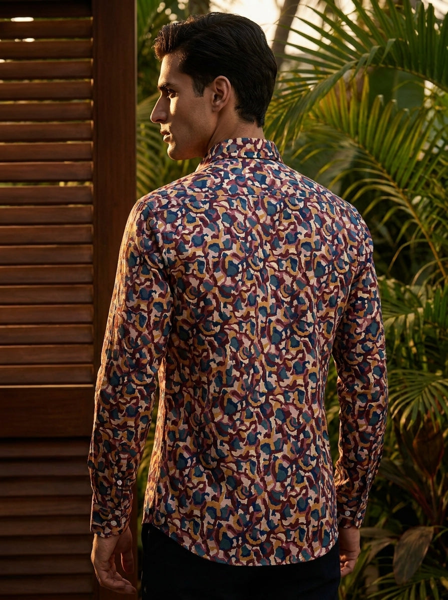 Marron And Grey Printed Full Sleeve Shirt