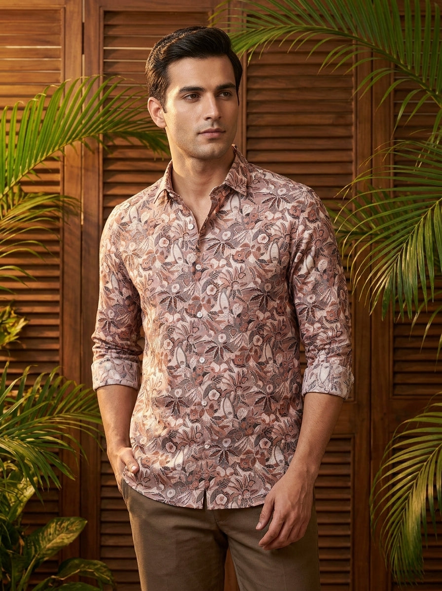 Peach Printed Full Sleeve Shirt