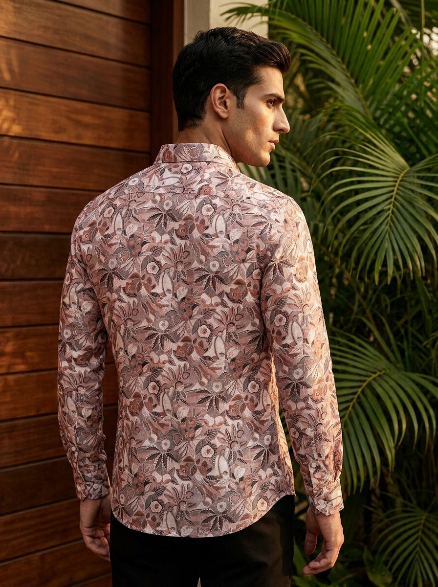 Peach Printed Full Sleeve Shirt