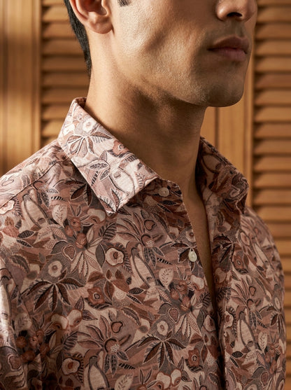 Peach Printed Full Sleeve Shirt
