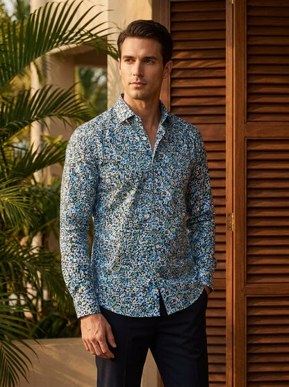 Blue Floral Printed Full Sleeve Shirt